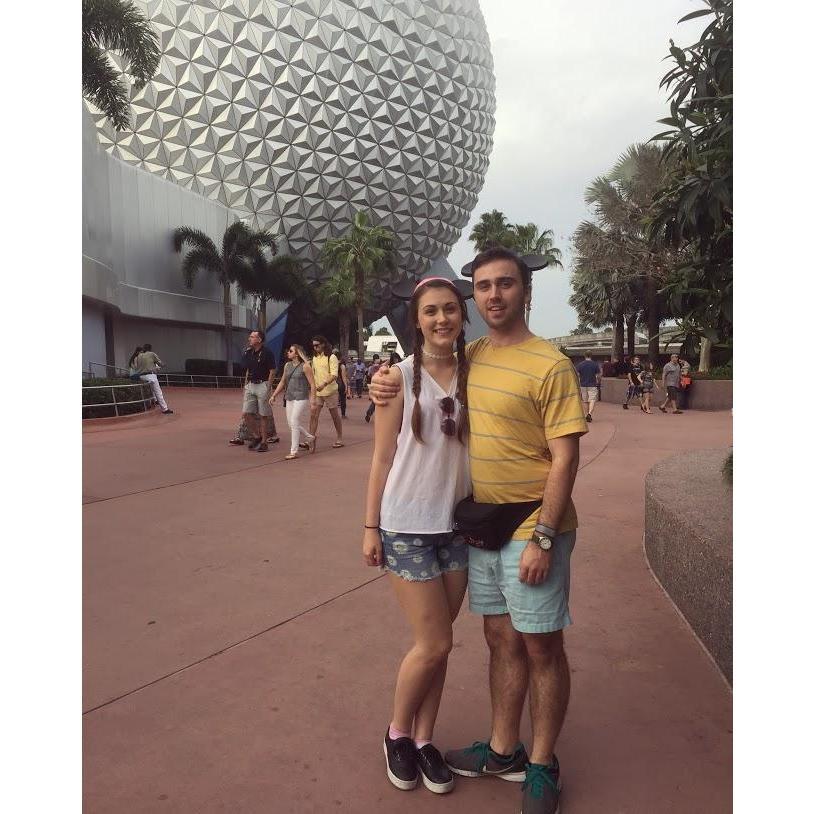EPCOT 2015- Little did we know, we'd be getting engaged inside of that magical orb just 3 years later!! Hehe