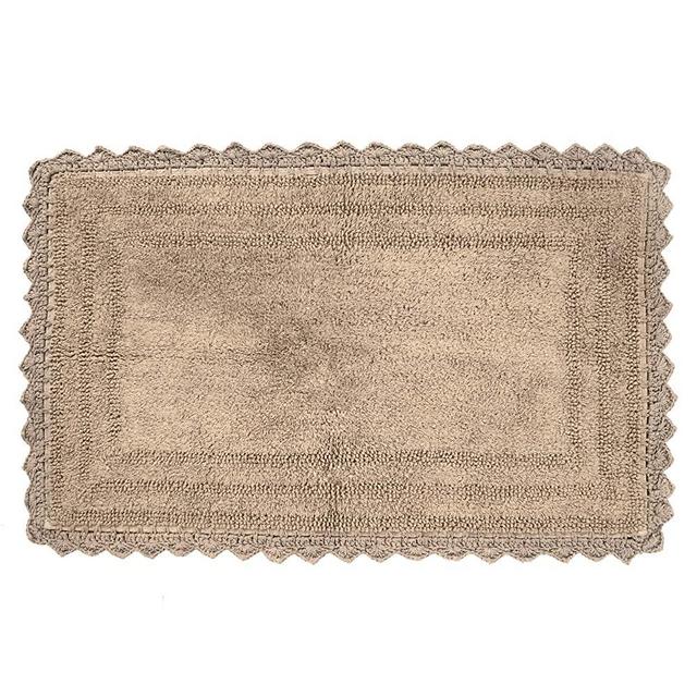 Bath Rug for Bathroom Kitchen and Spa with Crochet Pattern Cotton Luxury Absorbent Soft Reversible Boho Bath Mat ( Beige, Rectangle, 34x21 Inches )