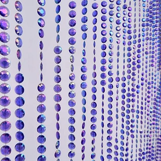 Blue Iridescent Crystal Beaded Curtain for Doorway Room Divider Party Wedding Kids Bedroom Decorations,Diamond Cut Bead Curtain (Blue Iridescent, 3ft x 6ft)