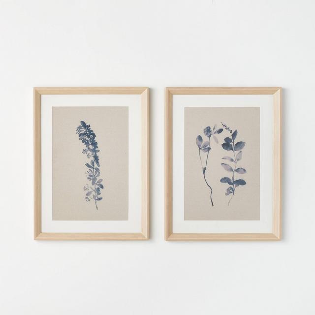 (Set of 2) 18" x 24" Naive Floral Sketch Framed Wall Arts Blue - Threshold™ designed with Studio McGee