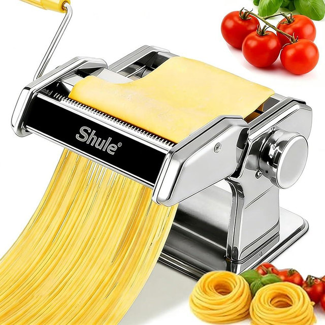 Pasta Maker Machine With 7 Adjustable Thickness Settings, Stainless Steel Manual Noodle Maker,Pasta Roller& Cutters With Removable Handle and Clamp For Kitchen