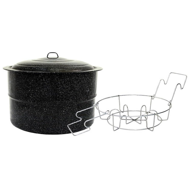 Granite Ware Water Bath Canner with Collapsible Jar Rack, 33 Quarts - Durable Enamel Steel Pot for Efficient Canning & Cooking, Non-Stick Surface - Safe for Gas & Electric Stovetops (Speckled Black)