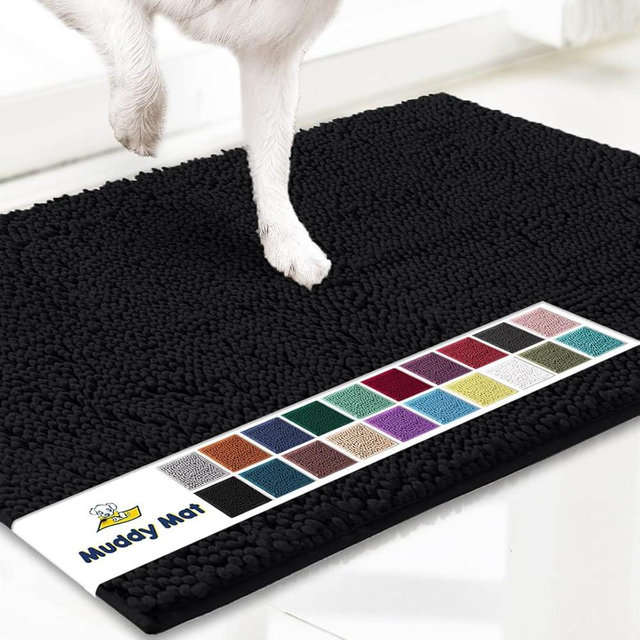 Muddy Mat® Shown ON TV Highly Absorbent Microfiber Door Mat and Pet Rug Non Slip Thick Washable Area and Bath Mat Soft Chenille for Kitchen Bathroom Bedroom Indoor and Outdoor - Black Small 28"X18"