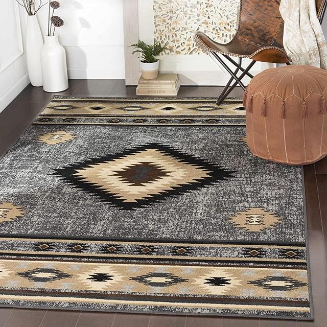 Tuckhome Southwestern Tribal Living Room Bedroom Dining Room Aztec Area Rug - Native American Indian Indie Carpet - Brown, Gray, Black, Beige, Tan - 5'3" x 7'9"