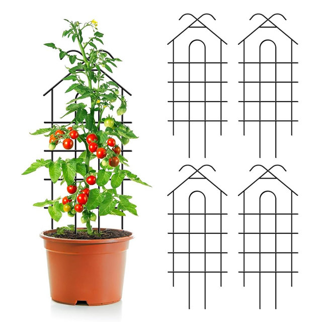 ARIFARO 32" Metal Garden Trellis for Climbing Plants, 4 Pack Plant Trellis for Potted Plants, Indoor Outdoor Black Trellis for Vines, Flowers, Cucumbers, 13.4" Wide
