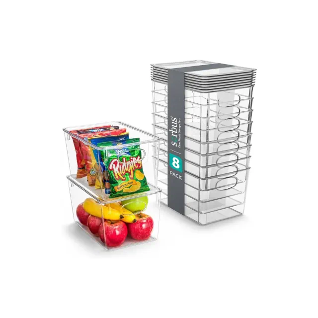 Sorbus Large Plastic Storage Bins with Lids - for Kitchen, Fridge, Cabinet, Pantry Organization and Storage - Clear Storage Bins