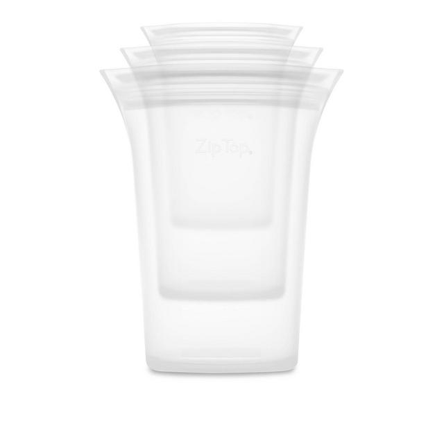 Zip Top Reusable 100% Platinum Silicone Container - 3 Cup Set (S/M/L)- Clear