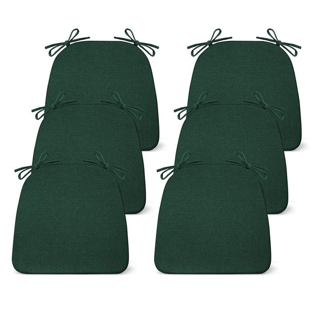 IASEAHK Chair Cushions for Dining Chairs Set of 6, Non Slip Kitchen Chair Pads, 17" x 16" x 2", Indoor Dining Chair Cushions with Ties, D-Shaped Seat Cushions for Kitchen Chairs, Dark Green