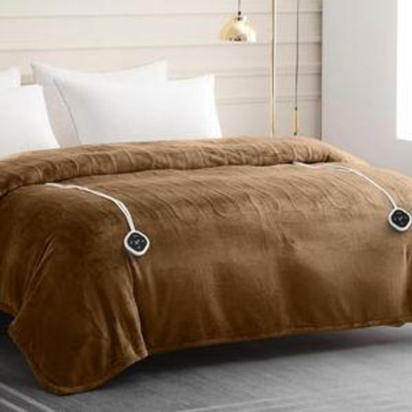 HOMLYNS LuxeHeat Heated Blanket Electric Blanket Queen Size, Soft Flannel Sherpa Heating Blanket with 10 Heat Settings, 1-10 hrs Timer Auto Shut Off (84x90 inches, Coffee), Only for 120V Voltage Use