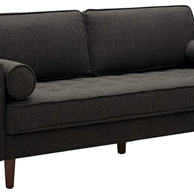 Rivet Aiden Mid-Century Sofa with Tapered Wood Legs, 74"W, Dark Grey