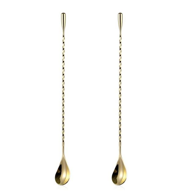 2 Pcs 12 Inch Bar Mixing Spoon Cocktail Spoon Stainless Steel Bar Long Spoon With Spiral Pattern Gold