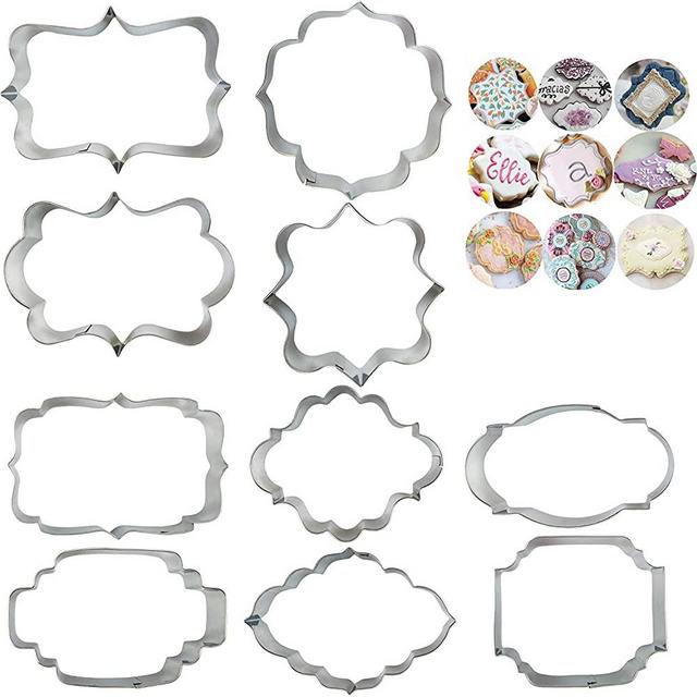 10 PCS Plaque Frame Cookie Cutters Set Different Frames Fondant Cutter Molds for Making Mousse Cake Cookies Biscuit, Fruit, Bread Wedding and Birthday Party Decorations
