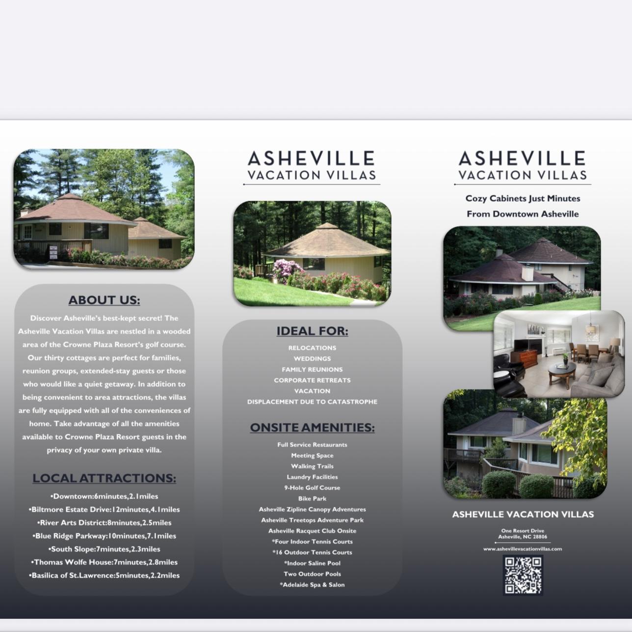 Asheville Vacation Villas Information Page 1. Contact Tiffany Long to book (828)-285-2635.