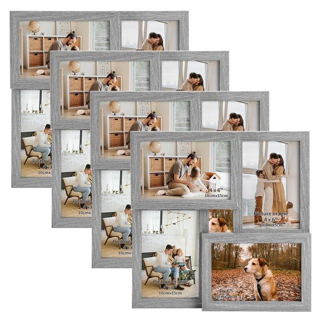 PETAFLOP 4 Pack 4x6 Picture Frames Collage, 4 openning Grey photo frame for Wall Horizontally or Vertically Display