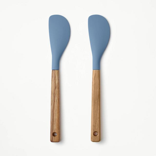 2pk Acacia Wood/Silicone Mini Spatula Set Blue - Figmint™