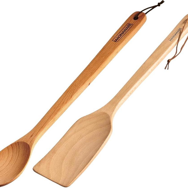 MAGNAWARE Extra Long 18-Inch Wooden Spoon & Spatula Set – Heavy Duty Solid Wood Cooking Utensils for Big Pots, Cajun & Southern Cooking, Brewing, Stirring, Mixing