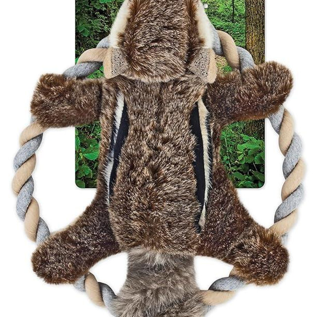 RUFFIN' IT Rhode Island Textile Woodlands Chipmunk Plush Dog Toy with Rope Chew Ring, Mutli, 8.5 inch (Pack of 1), All Breed Sizes