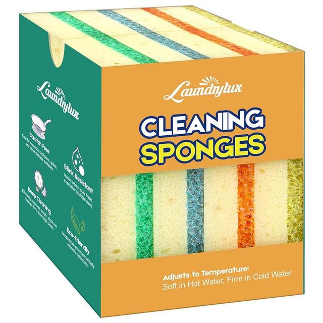 LAUNDRYLUX Scrub Sponge, Dual-Sided Temperature-Responsive Scrubber - Non-Scratch - Multipurpose Dish Sponges for Kitchens, Bathrooms, and Outdoor Use - 4 Pack