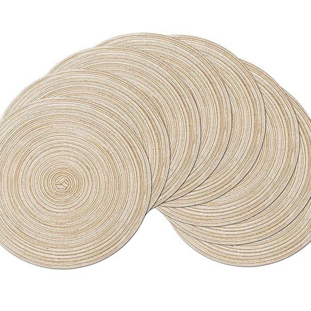 SHACOS Round Braided Placemats Set of 8 Round Table Mats for Dining Tables (Beige, 8)