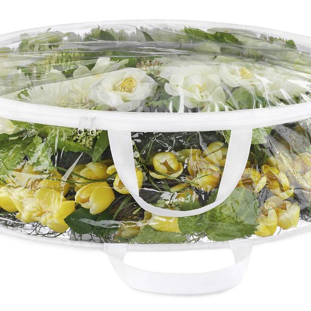 Whitmor 6044-9251 Clear Everyday Bag, Stores Two 30-Inch Wreaths, Seasonal Storage for Easter, Fourth of July, Fall Christmas, 30 Inch