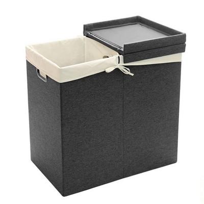 Seville Classics Foldable Lidded Double Laundry Hamper Sorter With Liner Bags Gray