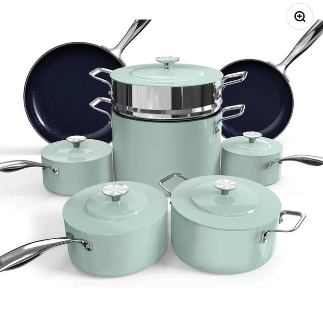 Duralon Blue Lux Non-Stick Cookware 13-Piece Set - Mint Green