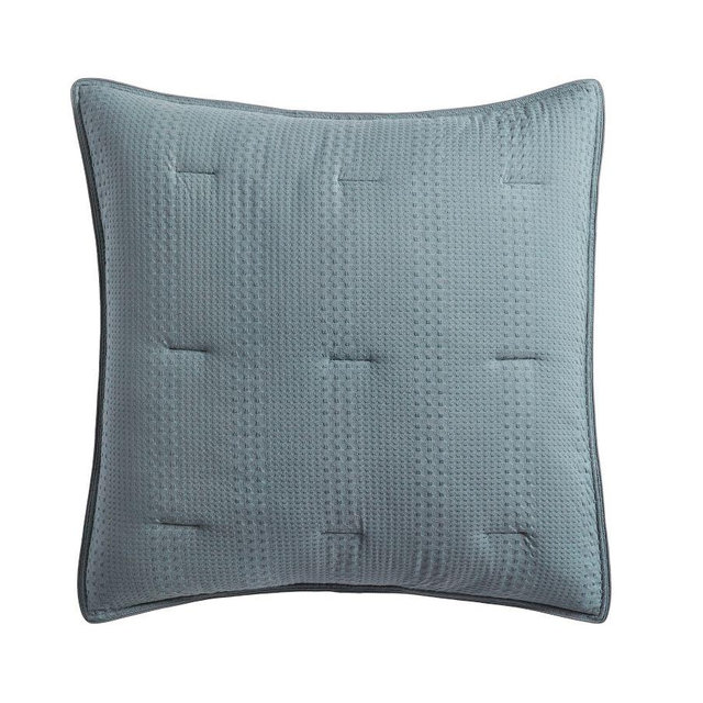 Honeycomb Cotton Comforter Sham, Euro, Steel Blue
