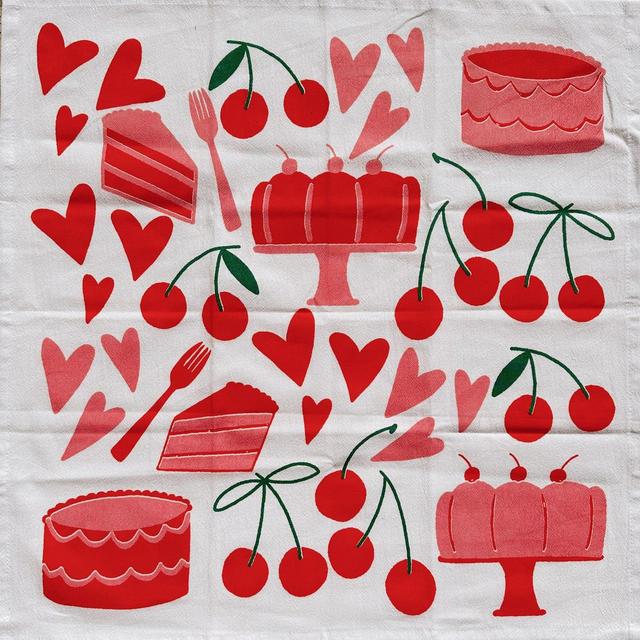screen printed tea towel. cake on white. flour sack cotton kitchen towel. ecofriendly. boho home. gift / hostess / mom. dessert. easter.