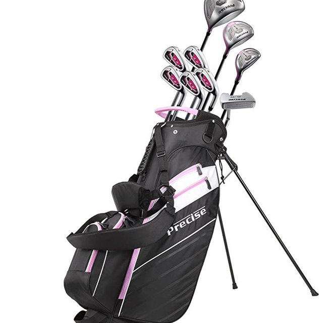 Precise AMG Ladies Womens Complete Golf Clubs Set Includes Driver, Fairway, Hybrid, 6-PW Irons, Putter, Stand Bag, 3 H/C's - Choose Color and Size!