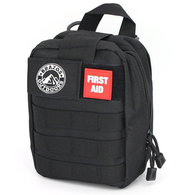 The Brazos First Aid Survival Kit, 250 Pieces, Hiking & Camping Essentials, Survival Gear and First Aid Combo for Emergency Preparedness, Lightweight, Portable, Tactical Clips & Closures, Black