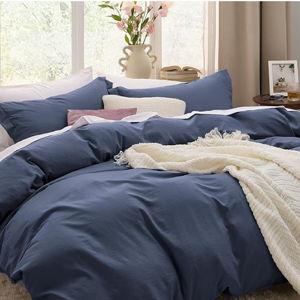Bedsure Navy Duvet Covers Queen Size - Prewashed Cotton-Like Duvet Cover, Soft Queen Duvet Cover Set 3 Pieces with Zipper Closure, 1 Duvet Cover 90x90 inches and 2 Pillow Shams