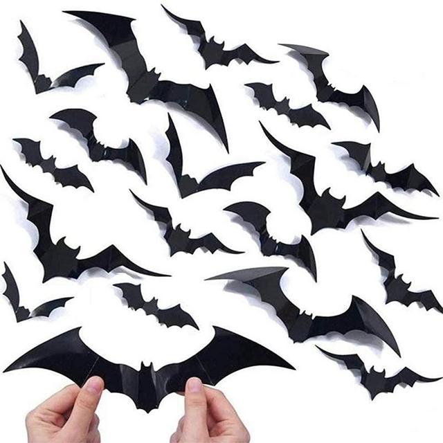 Halloween bat Stickers,Halloween Decoration, Halloween bat Wall Decal, Halloween bat Decoration， Halloween Decorations and Home Decorations DIY Window Decals Bathroom Interior 3D Bats (48PCS)