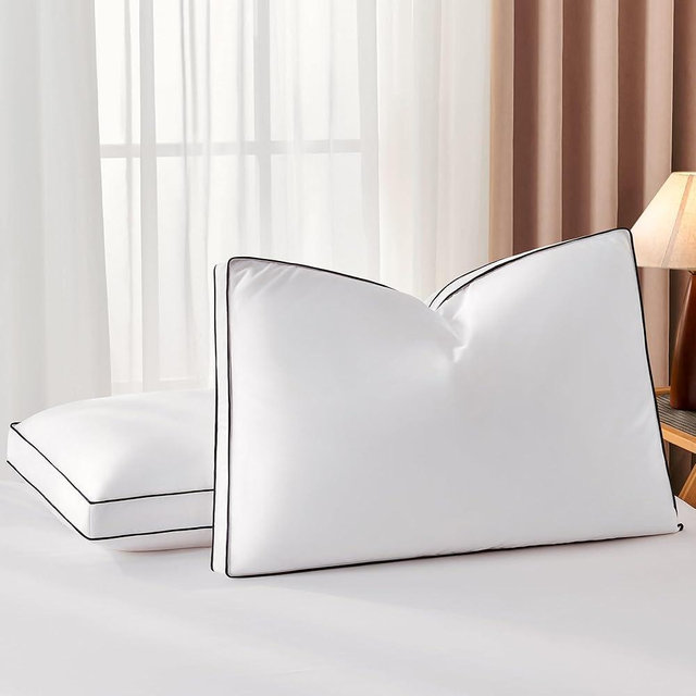 DOWNSTORIA Goose Feather Down Pillow King Size Set of 2, Luxury Hotel Collection Bed Pillows 2 Pack with Gusset, Down Surrounded Pillow for Side and Back Sleepers, Gusseted Fluffy Pillows 20x36 in.