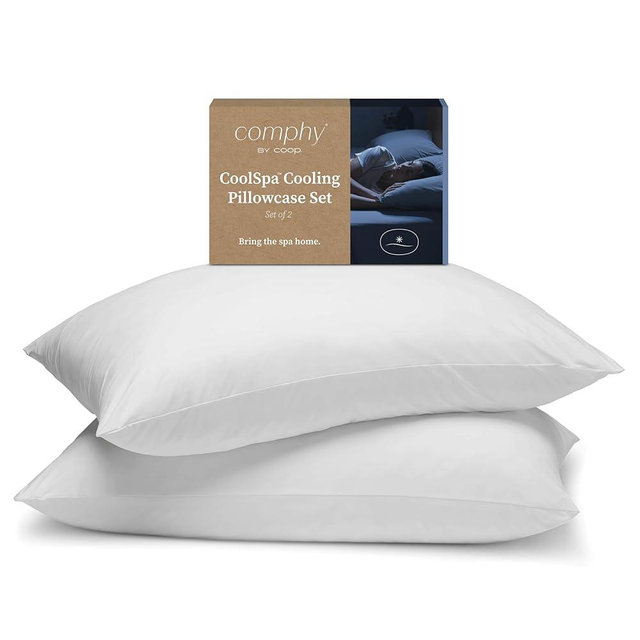 Comphy by Coop CoolSpa Cooling Pillow Case Set of 2, White Queen Size Pillow Covers, Pillow Cases, Luxury Spa and Hotel Quality Pillow Case for Cooling Pillow, Breathable Pillowcases for Bed Pillows