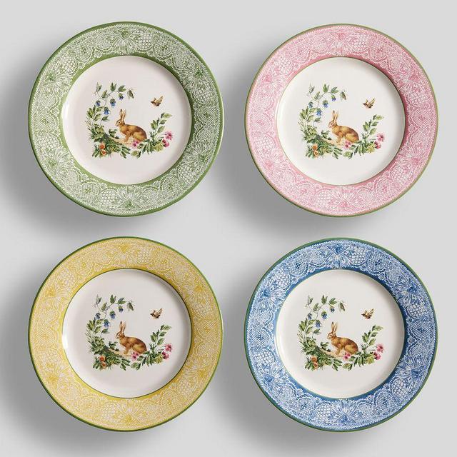 Botanical Bunny Stoneware Salad Plates - Mixed Set of 4