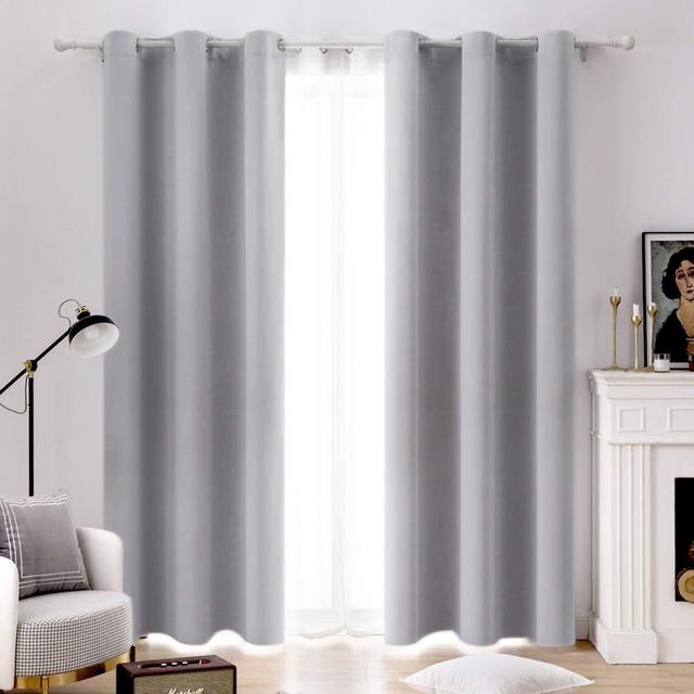 MIULEE 90" Long Room Darkening Curtains Thermal Insulated Drapes Solid Window Treatment Set Grommet Top Light Blocking Blackout Curtain for Living Room 2 Panels Greyish White
