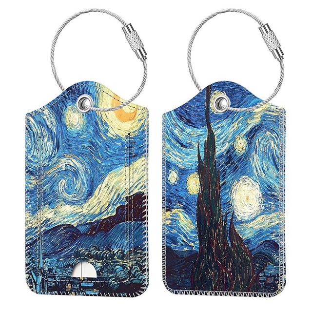 2 Pcs Luggage Tags, Fintie Privacy Cover ID Label with Stainless Steel Loop and Address Card for Travel Bag Suitcase (Starry Night)