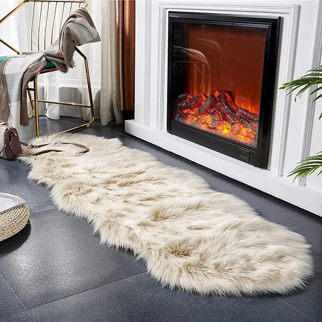 EasyJoy Ultra Soft Fluffy Rugs Faux Fur Rug Chair Cover Seat Pad Fuzzy Area Rug for Bedroom Floor Sofa Living Room (2 x 6 ft Sheepskin, Beige)