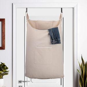 Laundry Collector, Laundry Hamper, Door Hanging Laundry bag with hooks (Beige, 65Liters)