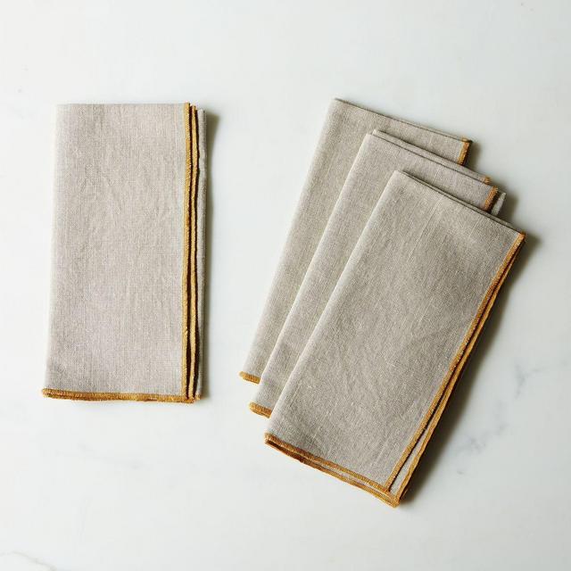 Edged Linen Dinner Napkins (Set of 4) Natural