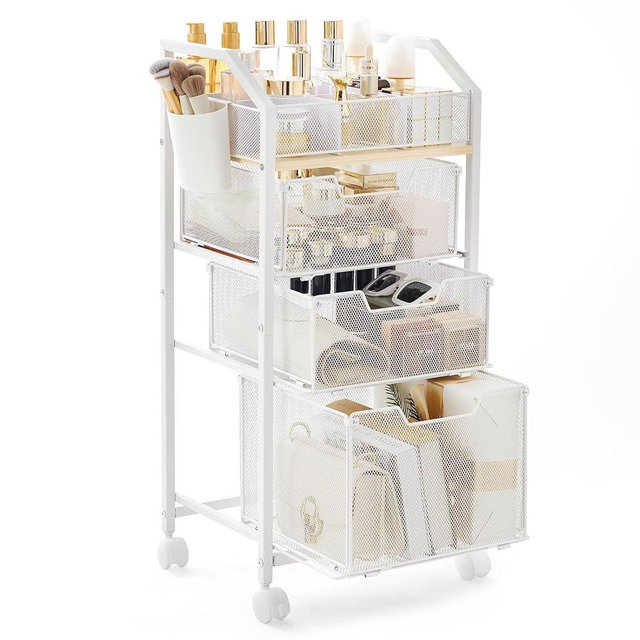 Homde Rolling Makeup Organizer with Drawers: Skincare Storage Cart with Wheels for Home Bedroom Vanity - Cosmetic Display Holder for Beauty Enthusiasts Makeup Artists
