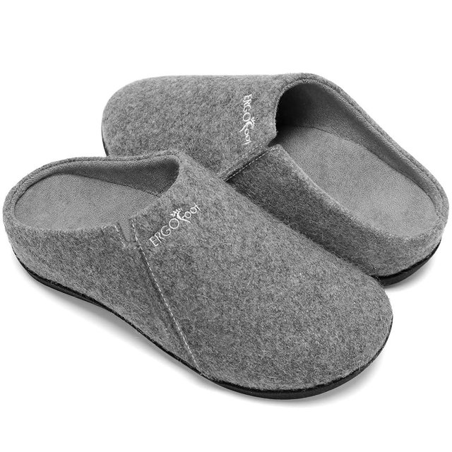 ERGOfoot House Slippers With Arch Support, Orthopedic Slippers for Plantar Fasciitis Pain Relief, Comfy Wool Felt Clog, Non-Slip Indoor Outdoor House Shoes for Women and Men