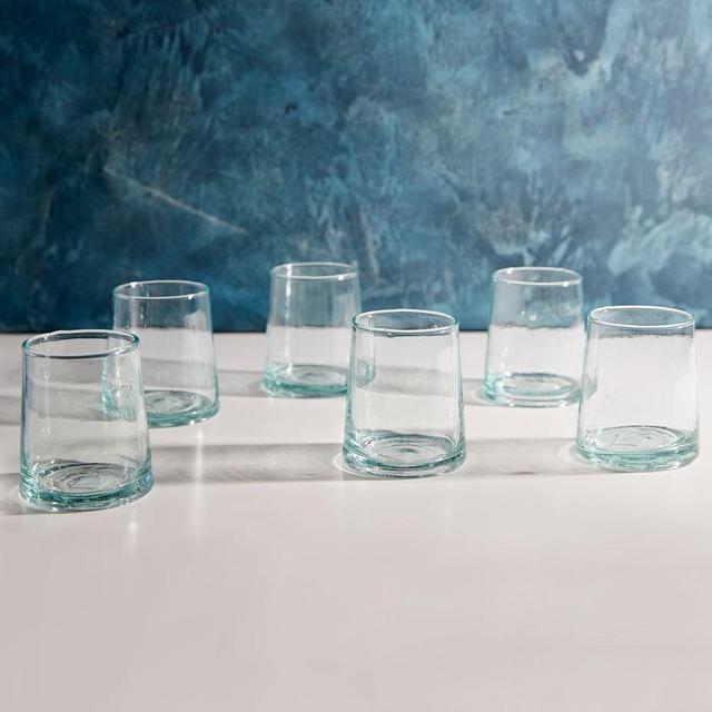 Moroccan Handcrafted Recycled Drinking Glasses, 8 Oz, Set of 6, Clear