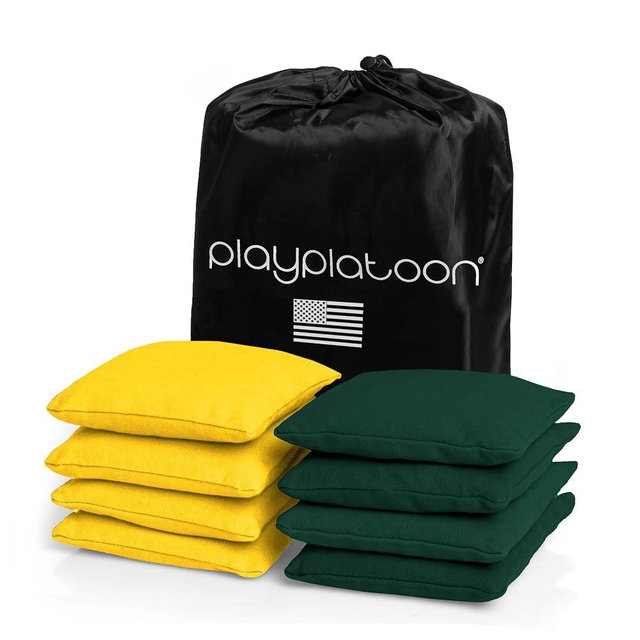 Play Platoon Cornhole Bags Weather Resistant- Set of 8 Regulation Bean Bags for Tossing- Official Professional Size & Weight Corn Hole Bags Two Color All Weather Cornhole Beans Bag Set with Tote Bag