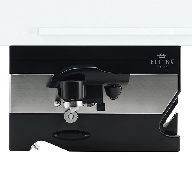 3 in 1 Under the Cabinet Electric Can Opener, Blade Sharpener, Bottle Opener, Under The Counter Mount, For Large And Small Cans, Black And Silver.
