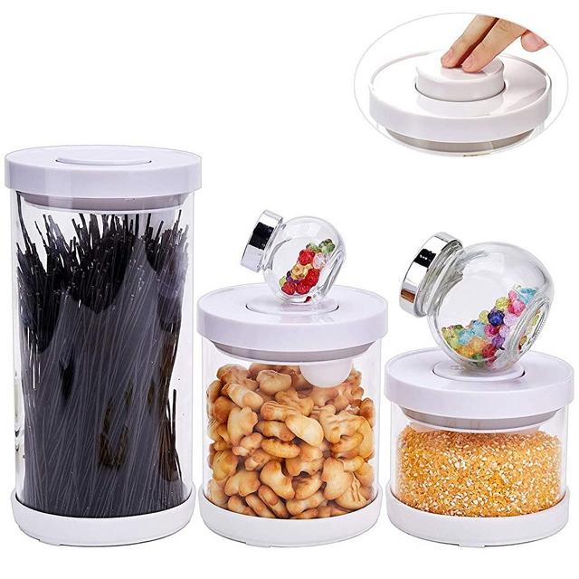 Large Glass Kitchen Canister Sets of 3 with Pop-up Lids Airtight for Pantry Organization and Storage, Glass Spice Jars with Lids Airtight for Kitchen Organization Sets of 2