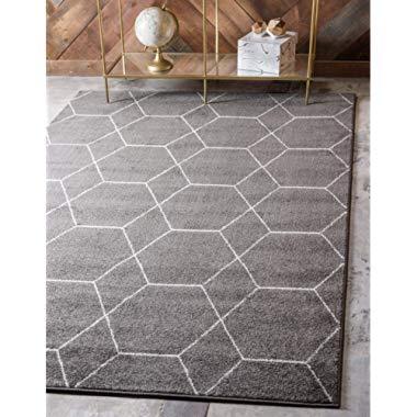 Unique Loom Trellis Frieze Collection Lattice Moroccan Geometric Modern Dark Gray Area Rug (5' 0 x 8' 0)