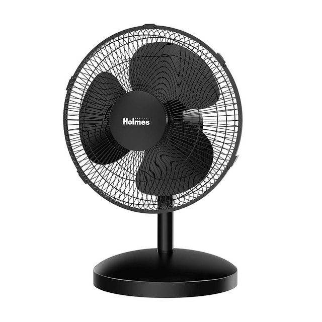 HOLMES 12" Table Fan, 75° Oscillation, 3 Speeds, 15° Adjustable Head Tilt, Ideal for Home, Bedroom or Office, Black