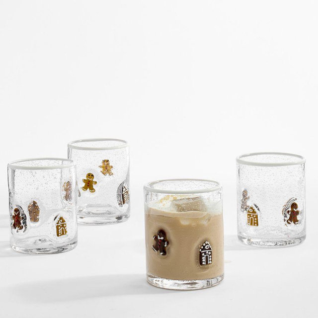 Gingerbread Icon Drinking Glasses, Set of 4 - Clear