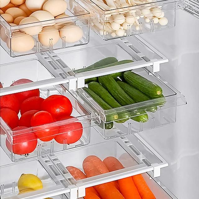 FineNoke Fridge Drawer Organizer,Refrigerator Drawers,Refrigerator Organizer Bins,Pull Out With Handle,Clear Container For Food,Drinks,Fit for Fridge Shelf Under 0.6" (2-Pack,1-grid)